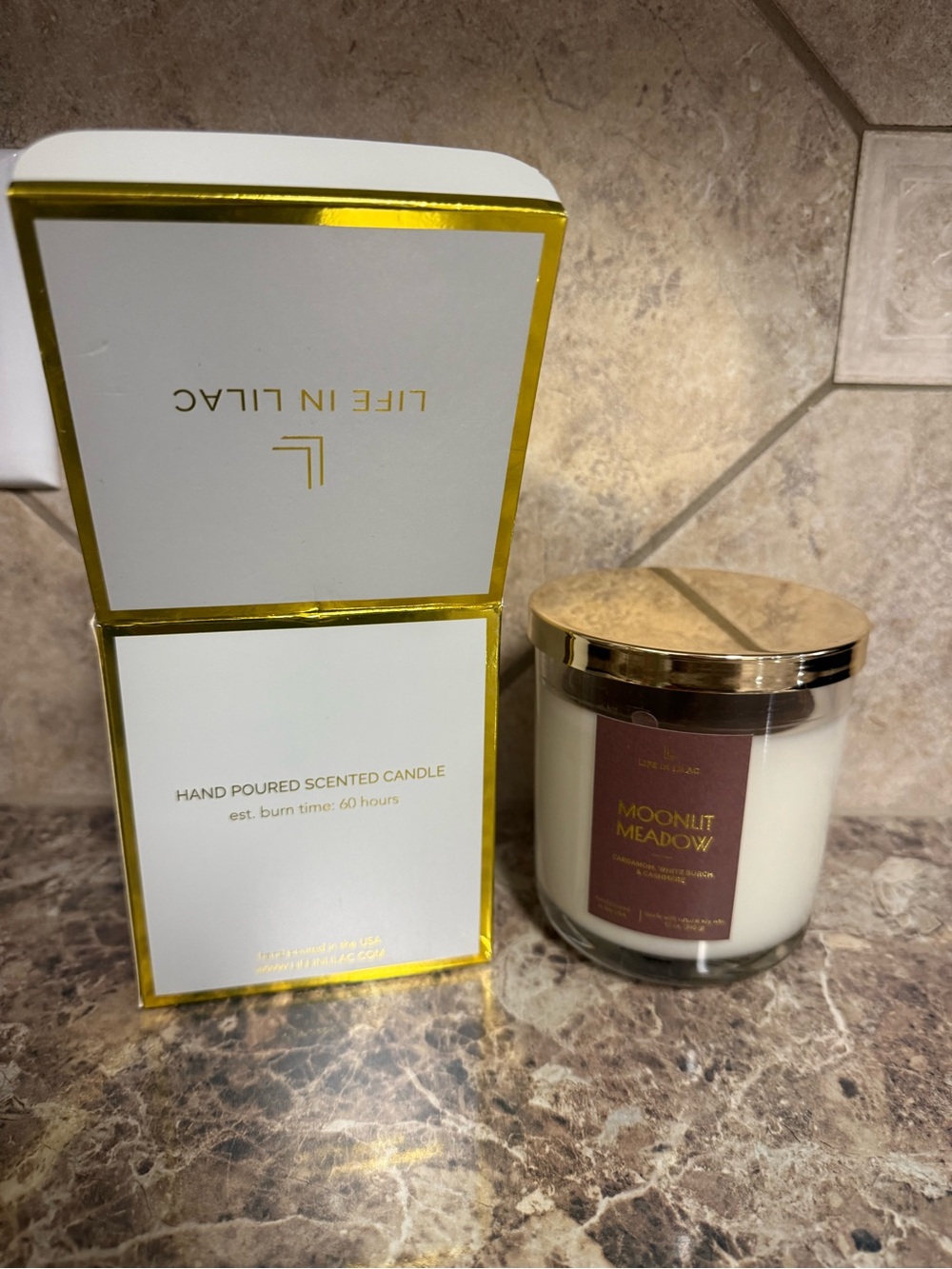 Moonlit Meadow Scented Candle - White with Gold Lid